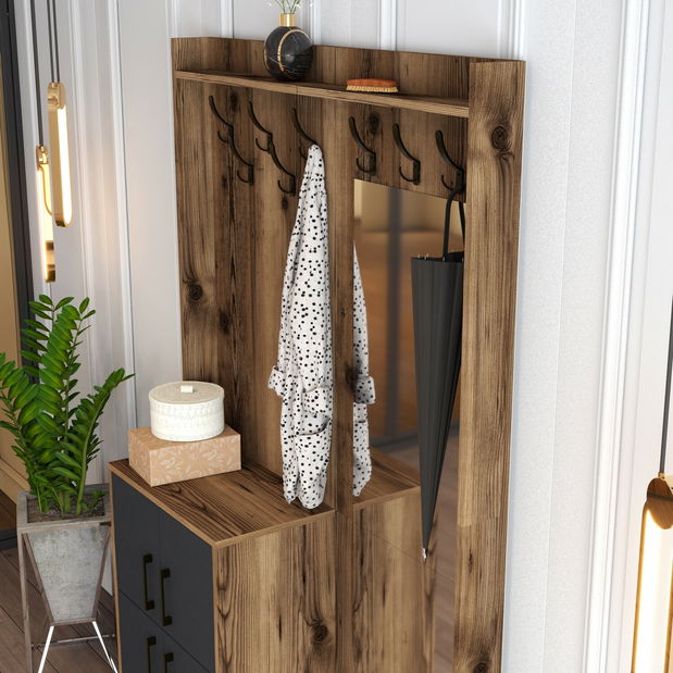 Mobilier hol Betina BC (nuc + Antracit) (cu oglindă)