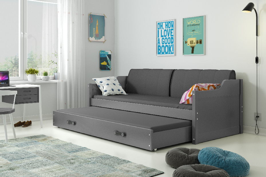 Krevet na razvlačenjet 90 x 200 cm Dimar (grafit + grafit) (s podnicom, madracem i prostorom za odlaganje)