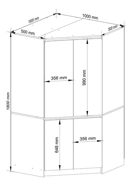 Rohová šatníková skriňa Sumergible (dub sonoma)