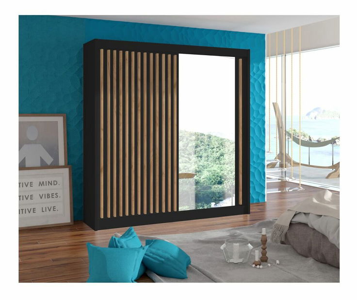 Szekrény LADLER (fekete + tölgy CRAST)