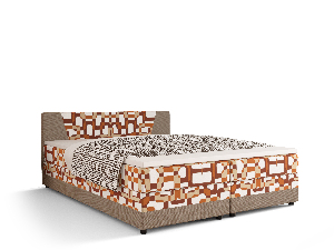 Franciaágy Boxspring 160 cm Linda (minta + világosbarna) (matraccal és tárolóhellyel)