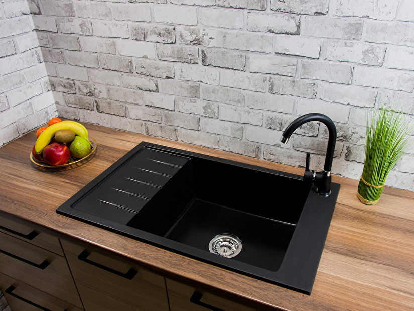 Chiuvetă de bucătărie Lurano (negru) (cu 2 orificii pentru robinet) (S)