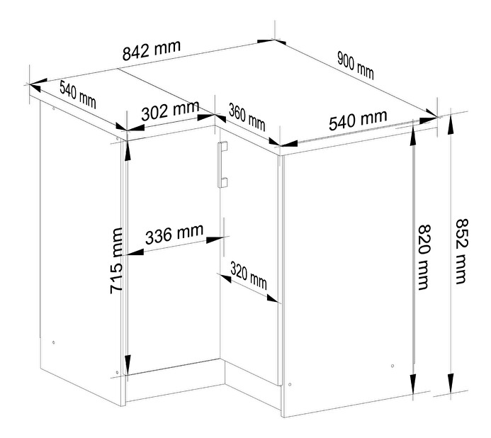 Rohová dolná kuchynská skrinka Lula s90 90n (biela + dub sonoma)