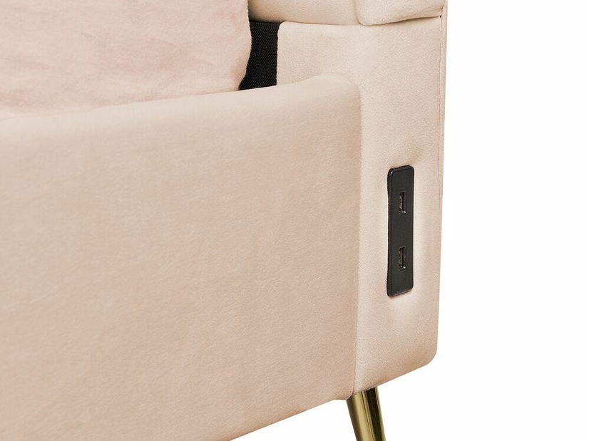 Pat matrimonial 140 cm Mirabell (bej) (cu somieră) (cu port USB)