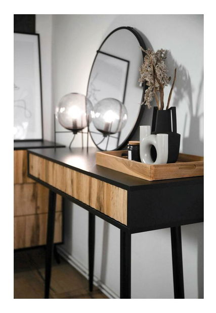 Toaletný stolík Biel B4 (čierna + dub wotan)