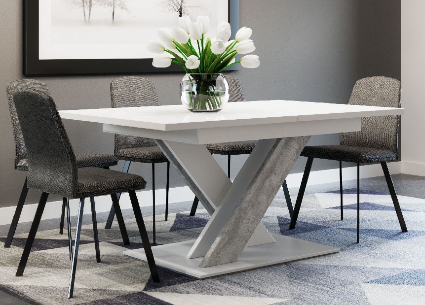 Jedálenský stôl Barax (biela + kameň) (pre 6 až 8 osôb) *výpredaj