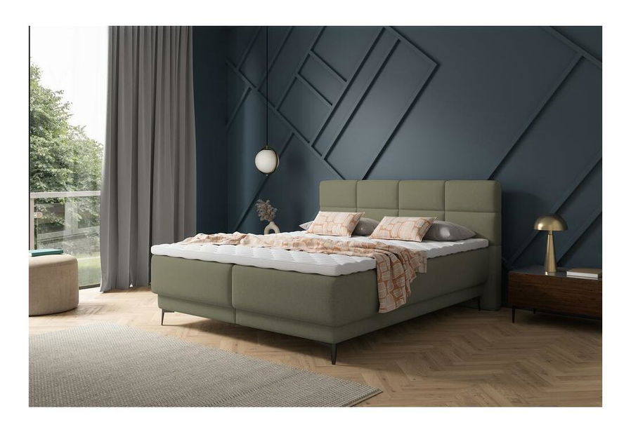 Pat matrimonial 180 cm Riviera 180 (cu somieră și saltea) (cu sp. depozitare) (verde + negru)