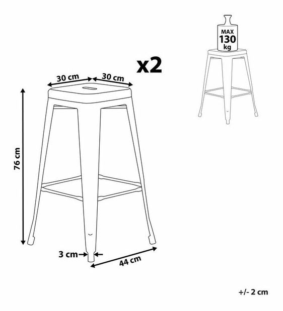 Set 2 buc scaune tip bar 76 cm Chloe (roz)