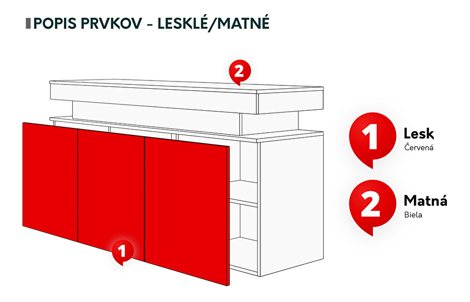 Szekrény Lesteralo 3D 160 (fekete + fényes fekete) (LED világítással)