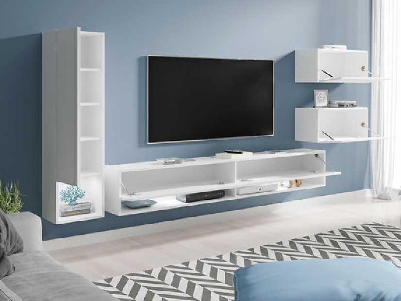 Mobilier living Wilandra (Alb + Alb lucios + wotan) (iluminat LED Alb)