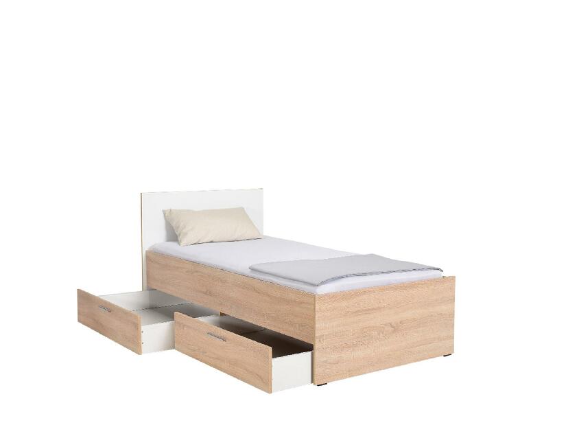 Egyszemélyes ágy 90 cm Vobima 2 (szonoma tölgy + fehér) (ágyráccsal) (tárolóhellyel)