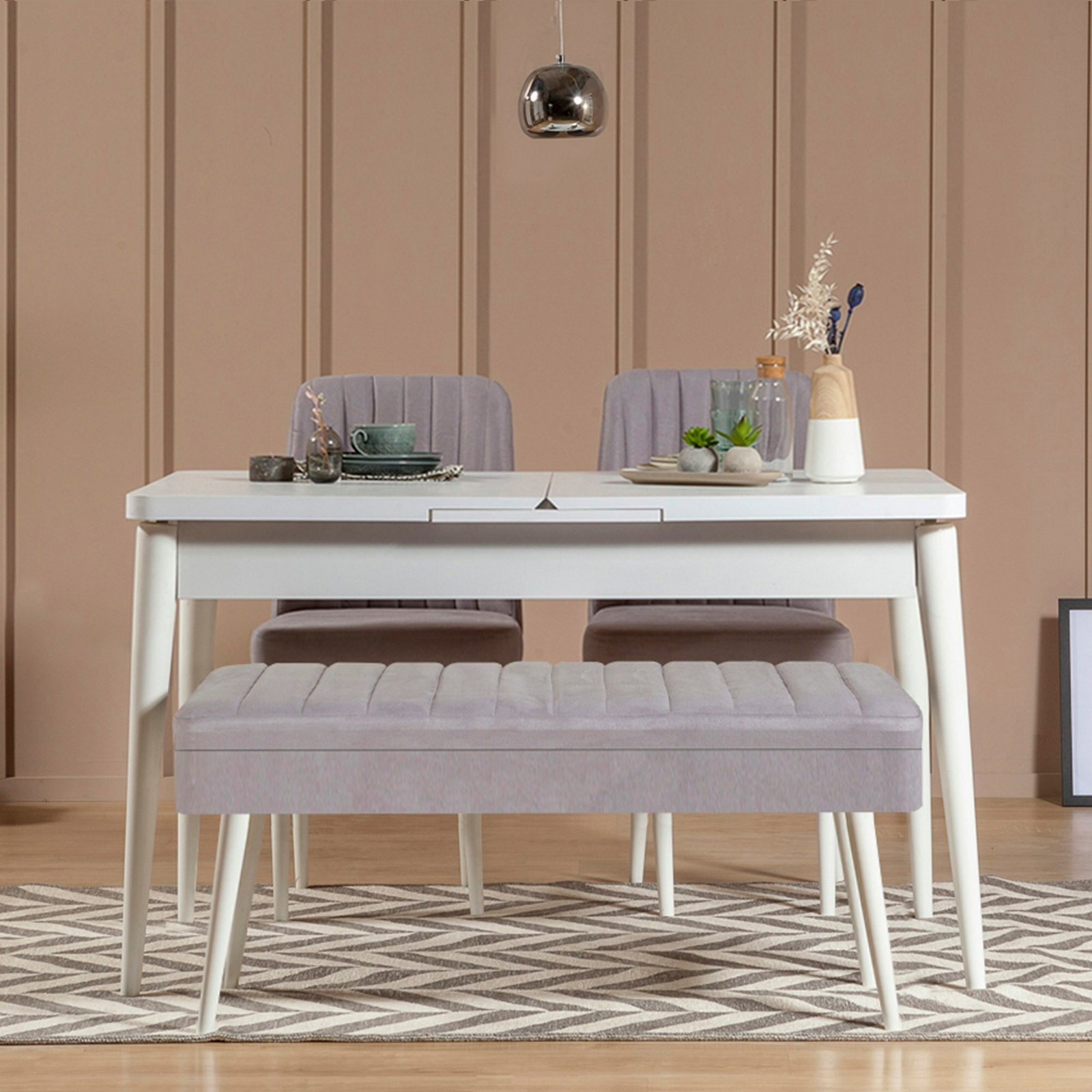 Jedálenský set Vlasta 1 (biela + sivá) (pre 4 osoby)