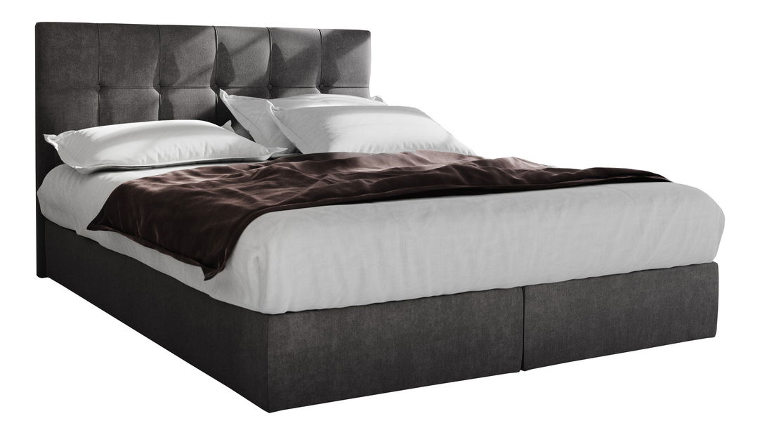 Pat matrimonial Boxspring 160 cm Porto Comfort (Gri) (cu saltea și sp. depozitare)