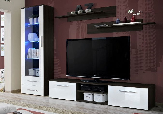 Obývacia stena Gorefield 23 EMWH GA (s osvetlením) (wenge + lesk biely)