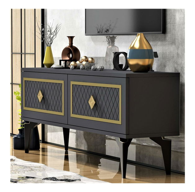 TV stolík/skrinka Mukanu (antracit + zlatá) 