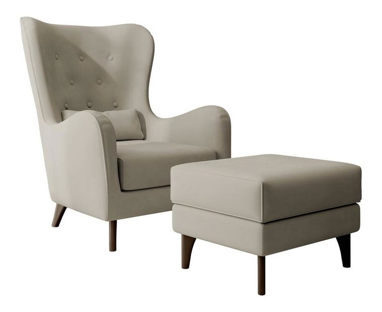 Fotelja s tabureom Calimero II (sivo-bež + wenge)