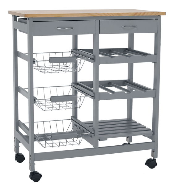 Kolica za posluživanje Brooke (siva + prirodna)