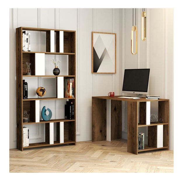 PC stolić s regalom Limba (bijela + orah)