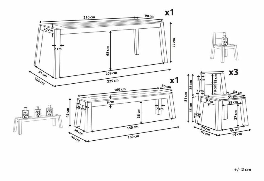 Kerti bútor szett LIVIGNO (világos fa) (padokkal) (6 fő részére)