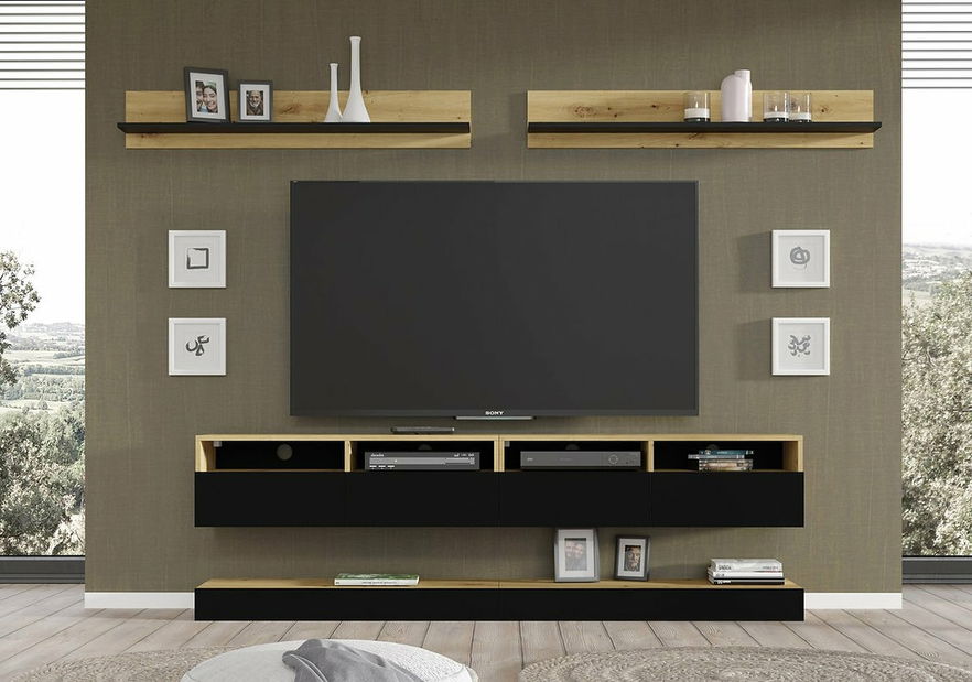 Obývacia stena Dual D (čierna + dub artisan)