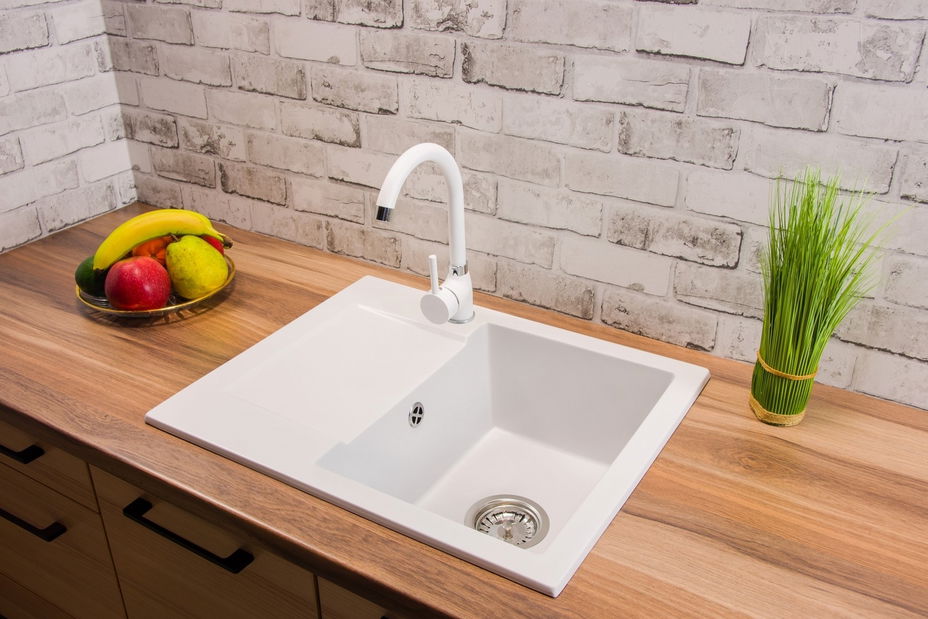 Chiuvetă de bucătărie Dalgam (alb) (cu 2 orificii pentru robinet) (S)