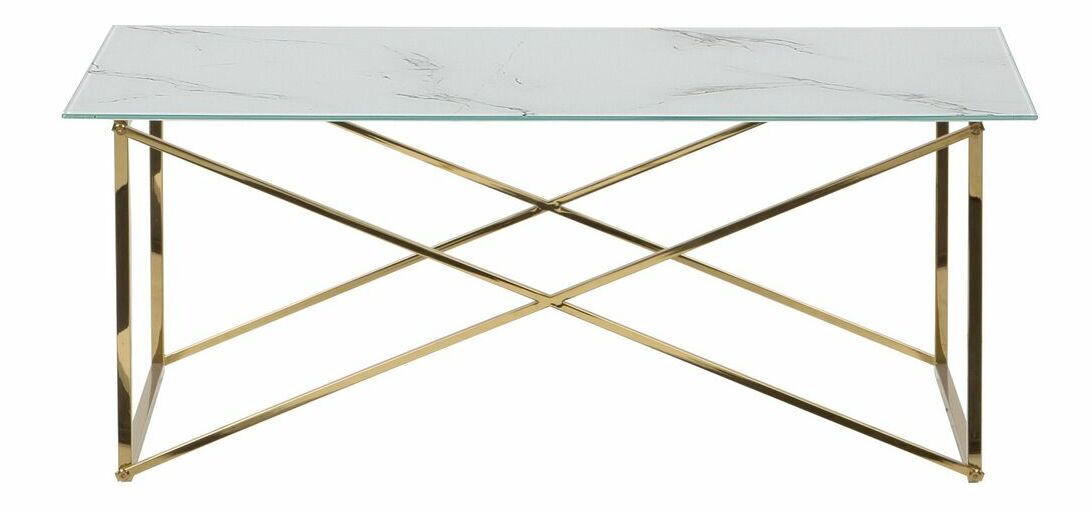 Konferenčný stolík Elison (biela + zlatá) (mramorový efekt)