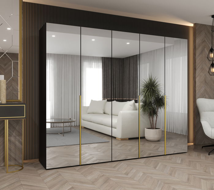 Šatníková skriňa 250 cm Alice 3 (čierna + zlatá)