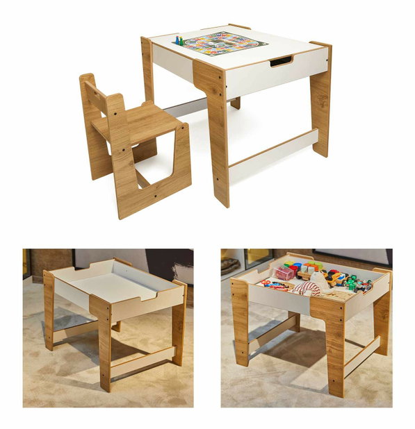 Set detský stolík a stolička Pidili 4 (biela + naturálna)