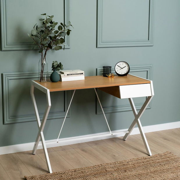 Masă de scris Mecanico (stejar auriu + alb) 