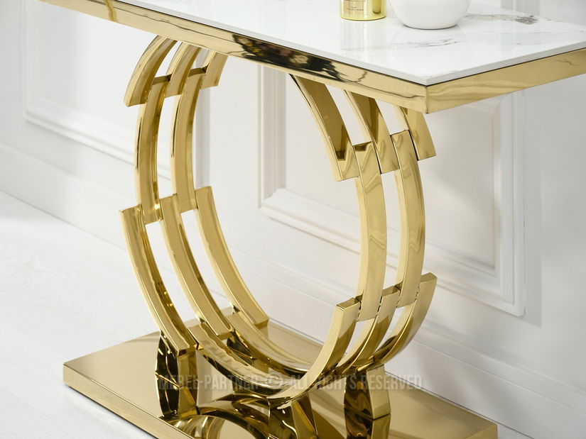 Măsuță consolă Tess (marmură albă + auriu)