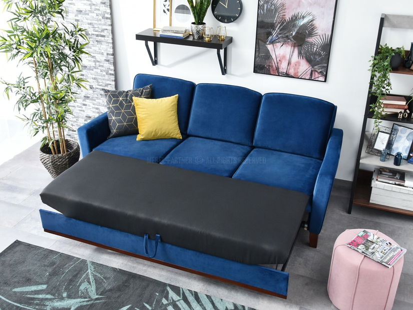 Pohovka dvojsedačka Biblioteca (tmavomodrá + orech)