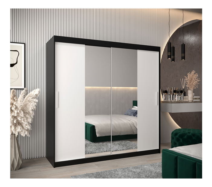 Šatníková skriňa 200 cm Toki 1 (Čierna matná + Biela matná)