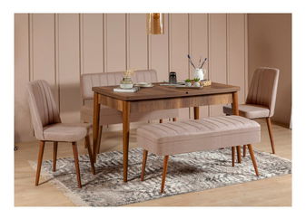 Blagovaonski set Vlasta 2 (orah + bež) (za 6 osoba)