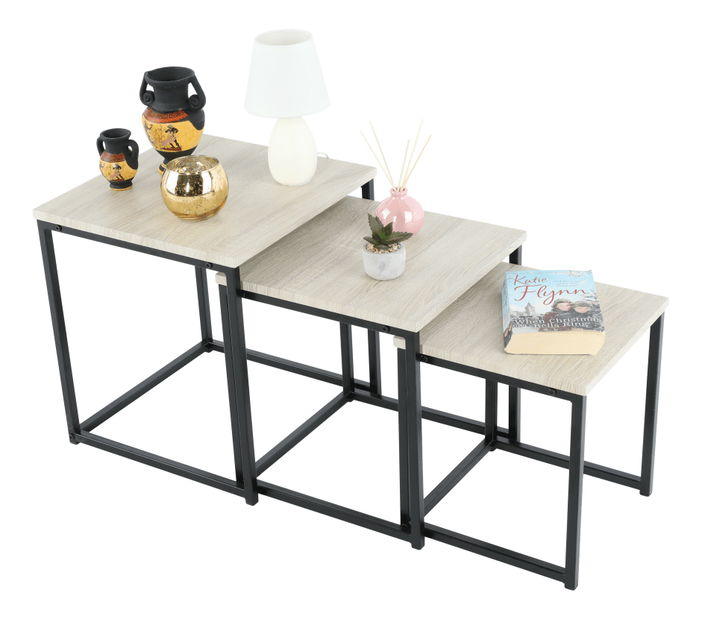 Set 3 buc mese de cafea Kastty typ 3 (stejar sonoma + negru) 