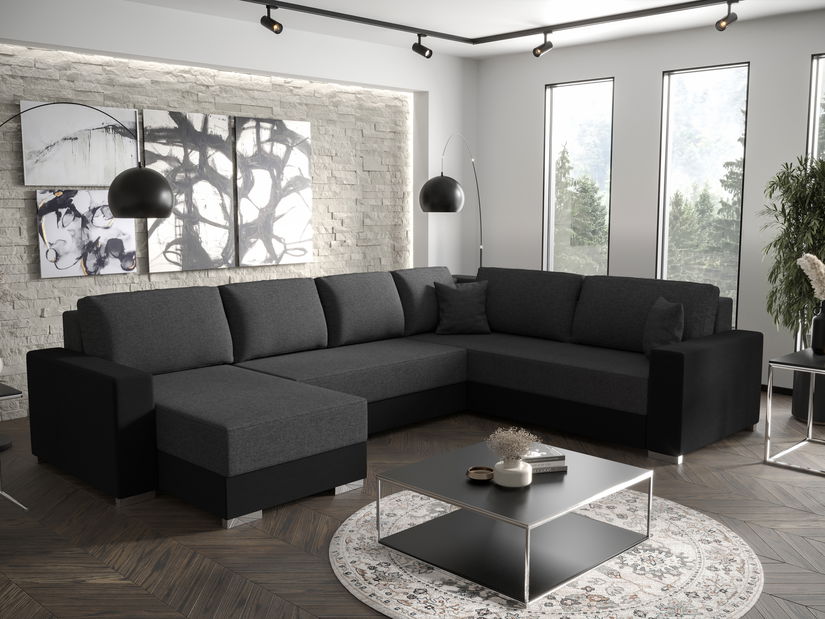 Rohová sedačka v tvare U Pearle 3 (sivá + čierna) (P)