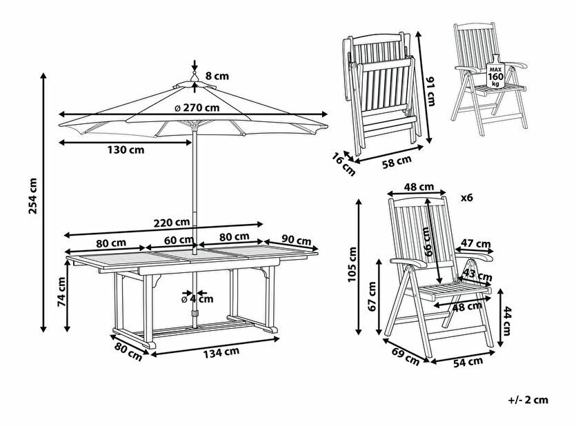 Set mobilier de grădină Amati (lemn închis + bej nisipiu)