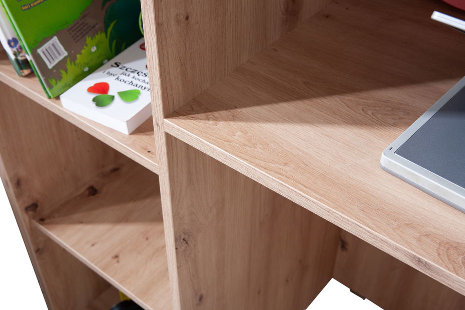 Pat pentru copii combinat 90 cm Sami 14 (Stejar artisan + negru mat + mânere albe)