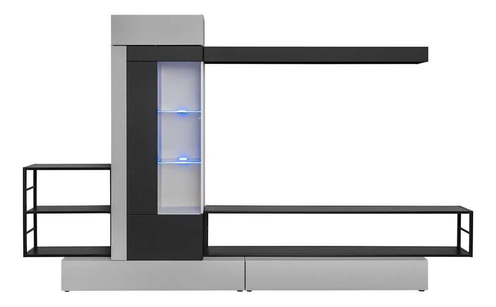 Obývacia stena Regine 20 PGS RB (perlovo sivá + sivý dub) (s osvetlením)