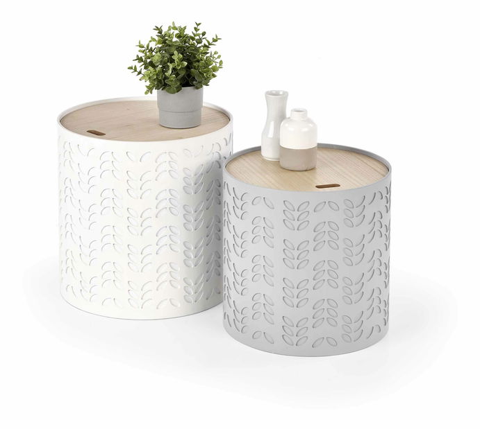Set 2 buc. masă de cafea Alva (Alb + Gri + Lemn natural)