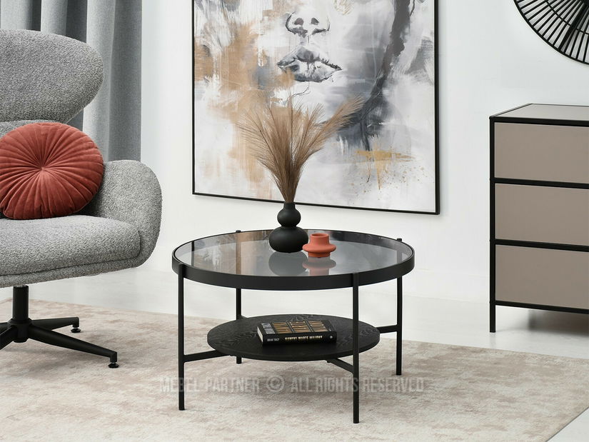 Konferenčný stolík Freya (dymové sklo čierne + čierna)