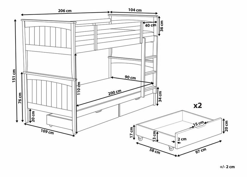 Poschodová posteľ 90 cm Alf (tmavé drevo) (s roštom a úložným priestorom)