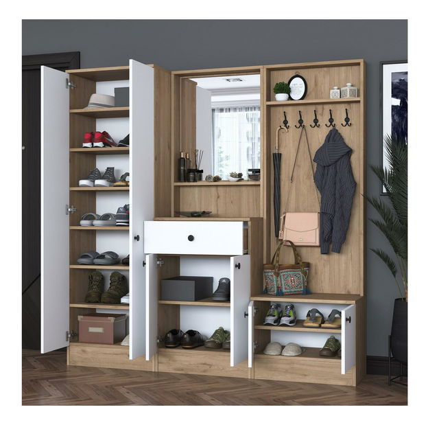 Mobilier hol Pixie 2 (nuc + alb) (cu oglindă)