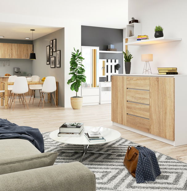 Komoda Koa (biela + dub sonoma)