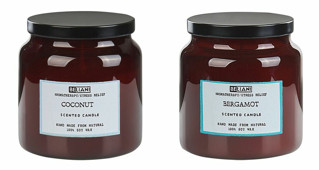 Sada 2 ks vonných sviečok bergamot/kokos Arnfinn (hnedá)