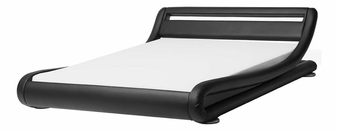 Pat matrimonial cu apă 180 cm Anais (Negru piele ecologică) (cu somieră și saltea)