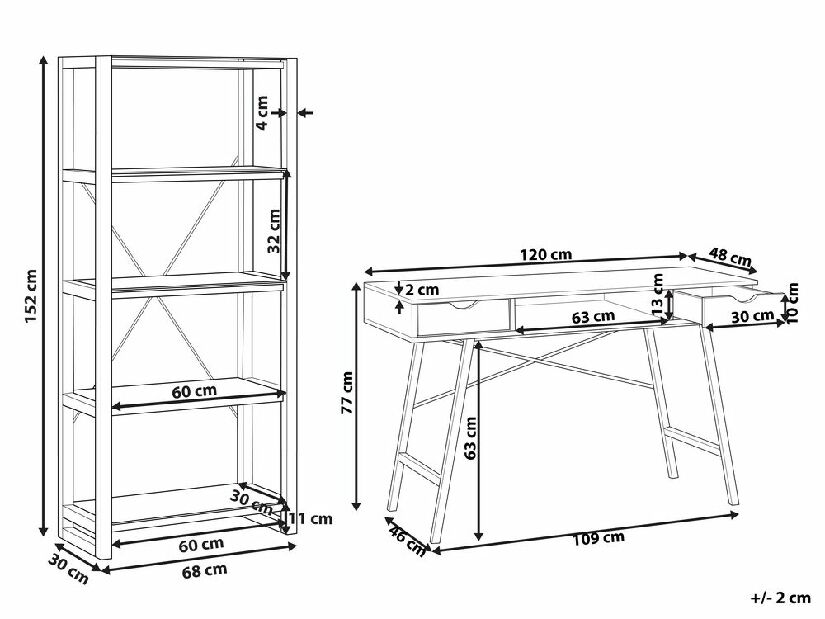 Set mobilier birou Jenza (Alb + lemn deschis)