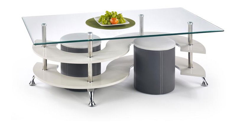 Dohányzóasztal Noe 5 (zsámolyokkal) (fehér + szürke)