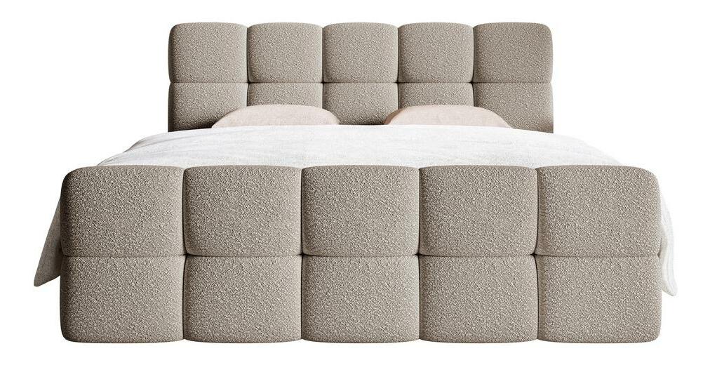 Pat matrimonial continental 160 cm Cirsten 160C (cu somieră și saltea) (cu sp. depozitare) (Gri deschis)