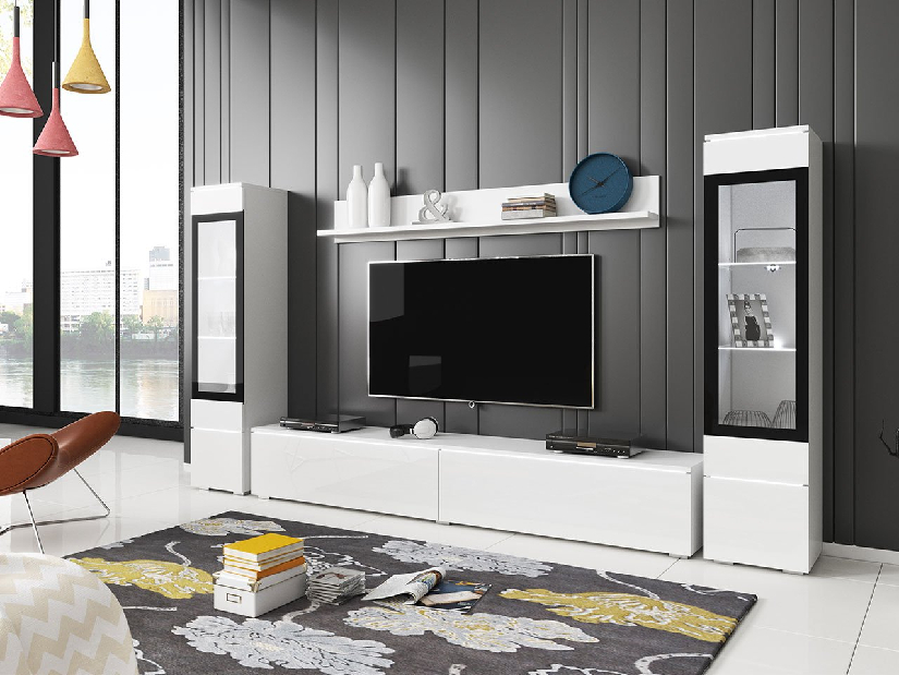 Mobilier living Selwyn II (Alb + Alb lucios ) (iluminat LED Alb)