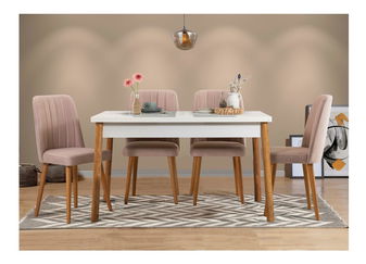 Set mobilier sufragerie Bimuvo 5 (pin atlantic + alb + piatră) (pentru 4 persoane)